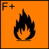 Hautement inflammable, F+ en haut du symbole