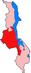Localisation de la région centrale (en rouge) à l'intérieur du Malawi
