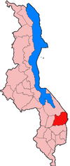 Localisation du district de Machinga (en rouge) à l'intérieur du Malawi