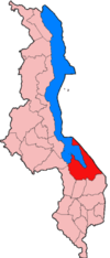 Localisation du district de Mangochi (en rouge) à l'intérieur du Malawi