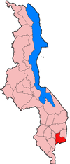 Localisation du district de Mulanje (en rouge) à l'intérieur du Malawi