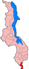 Localisation du district de Nsanje (en rouge) à l'intérieur du Malawi