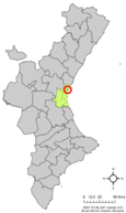 Localisation de Massalfassar province de Valence en Espagne et dans la Communauté valencienne
