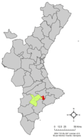 Localisation de Penáguila province d'Alicante en Espagne et dans la Communauté valencienne