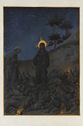 Dans la nuit, le Christ accompagné de saint Pierre, les soldats venus le chercher atterrés à ses pieds