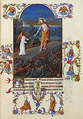 Le Christ, debout sur son tombeau accompagné d'un ange et entourés de ses gardiens atterrés