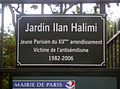 Plaque du jardin Ilan-Halimi.
