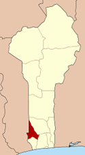 Carte du Bénin faisant ressortir le département de Couffo