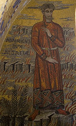 Mosaïque représentant Adalric dans son caveau au Mont Sainte-Odile