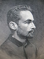 Portrait de profil en grisaille d'Henri Chambige, portant moustache et courte barbe, veste grise et col noir, cheveux coiffés en arrière.