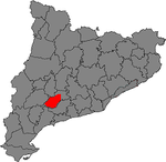La carte montre en rouge la localisation du vignoble conca de Barberà en Catalogne