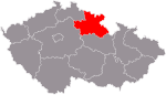 Carte mettant en évidence la région de Hradec Králové (en bleu clair) à l'intérieur de la République tchèque