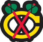 Logo alternatif des Blackhawks avec deux tomahawks croisés.