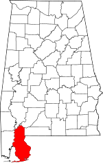 Localisation du comté de Baldwin (en rouge) dans l'Alabama