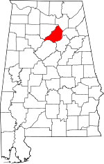 Localisation du comté de Blount (en rouge) dans l'Alabama