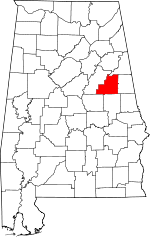 Localisation du comté de Clay (en rouge) dans l'Alabama