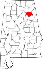 Localisation du Comté d'Etowah (en rouge) dans l'Alabama