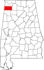 Localisation du Comté de Franklin (Alabama) (en rouge) dans l'Alabama