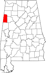 Localisation du comté de Lamar(en rouge) dans l'Alabama