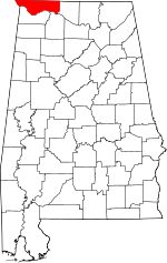 Localisation du comté de Lauderdale (en rouge) dans l'Alabama
