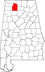 Localisation du comté de Lawrence (en rouge) dans l'Alabama