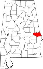 Localisation du comté de Lee (en rouge) dans l'Alabama