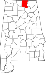 Localisation du comté de Madison (en rouge) dans l'Alabama