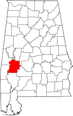 Localisation du comté de Marengo (en rouge) dans l'Alabama