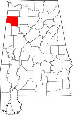Localisation du comté de Marion (en rouge) dans l'Alabama