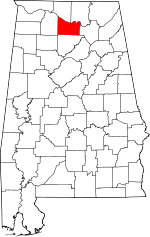 Localisation du comté de Morgan (en rouge) dans l'Alabama