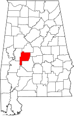 Localisation du comté de Perry (en rouge) dans l'Alabama