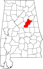 Localisation du comté de Talladega (en rouge) dans l'Alabama