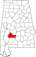 Localisation du comté de Wilcox (en rouge) dans l'Alabama