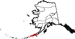Carte situant le borough d'Aleutians East (en rouge) dans l'État d'Alaska