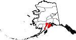 Carte situant le borough de la péninsule de Kenai (en rouge) dans l'État d'Alaska