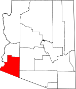 Carte indiquant la situation du comté de Yuma (en rouge) dans l'État de l'Arizona