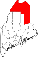 Carte situant le comté d'Aroostook (en rouge) dans l'État du Maine