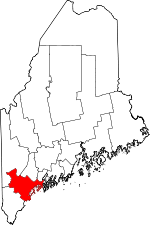 Carte situant le comté de Cumberland (en rouge) dans l'État du Maine