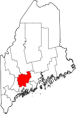 Carte situant le comté de Kennebec (en rouge) dans l'état du Maine
