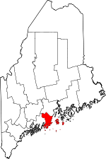 Carte situant le comté de Knox (en rouge) dans l'état du Maine