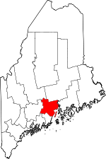Carte situant le comté de Waldo (en rouge) dans l'état du Maine