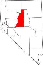 Carte situant le comté de Lander (en rouge) dans l'État du Nevada
