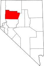 Carte situant le comté de Pershing (en rouge) dans l'État du Nevada