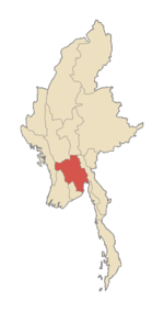 Localisation de la division de Bago (en rouge) à l'intérieur de la Birmanie.
