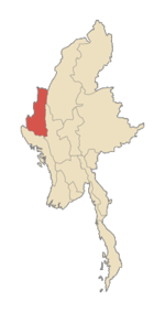 Localisation de l'État Chin (en rouge) à l'intérieur de la Birmanie.