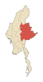 Localisation de l'État Shan (en rouge) à l'intérieur de la Birmanie.