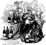 Dessin caricatural de 1890 montrant une représentation du phylloxera en train de ruiner une cave en vidant toutes les bouteilles.