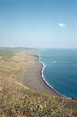 View of Iwo Landing Beach from top of Suribachi.jpg