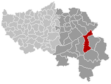 Situation de la commune dans l'arrondissement de Verviers et dans la province de Liège