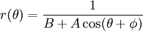 r(\theta) = \frac{1}{B + A \cos(\theta + \phi)}